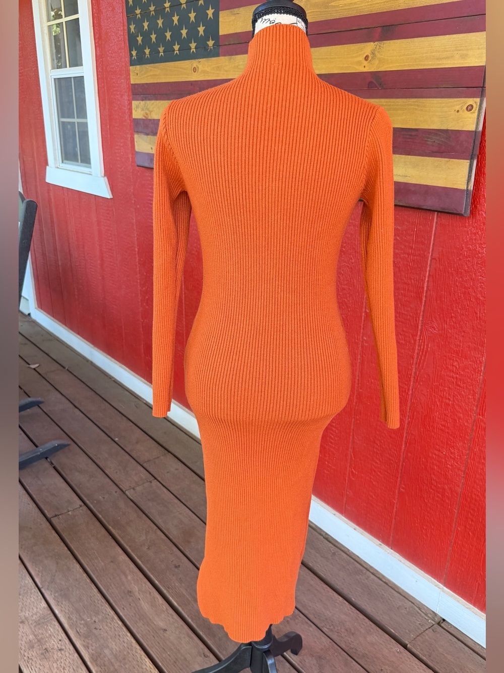 Long Sleeve Turtleneck Midi Dress in Burnt Orange - Picture 4 of 6
